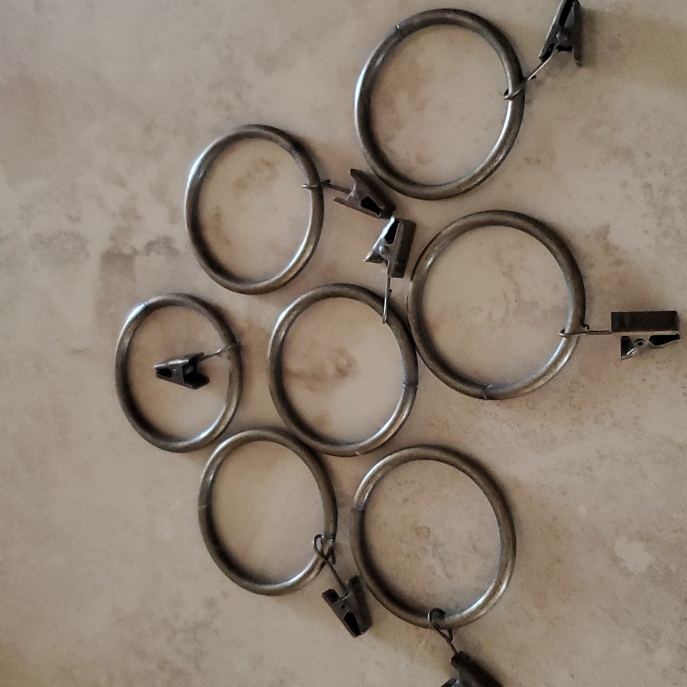 Set of (7) Antique Bronze Curtain/Drapery Rings w/Clips